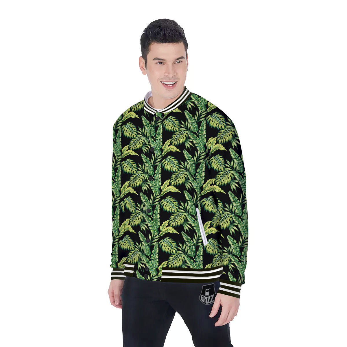 Exotic Leaves Tropical Print Pattern Baseball Jacket-grizzshop
