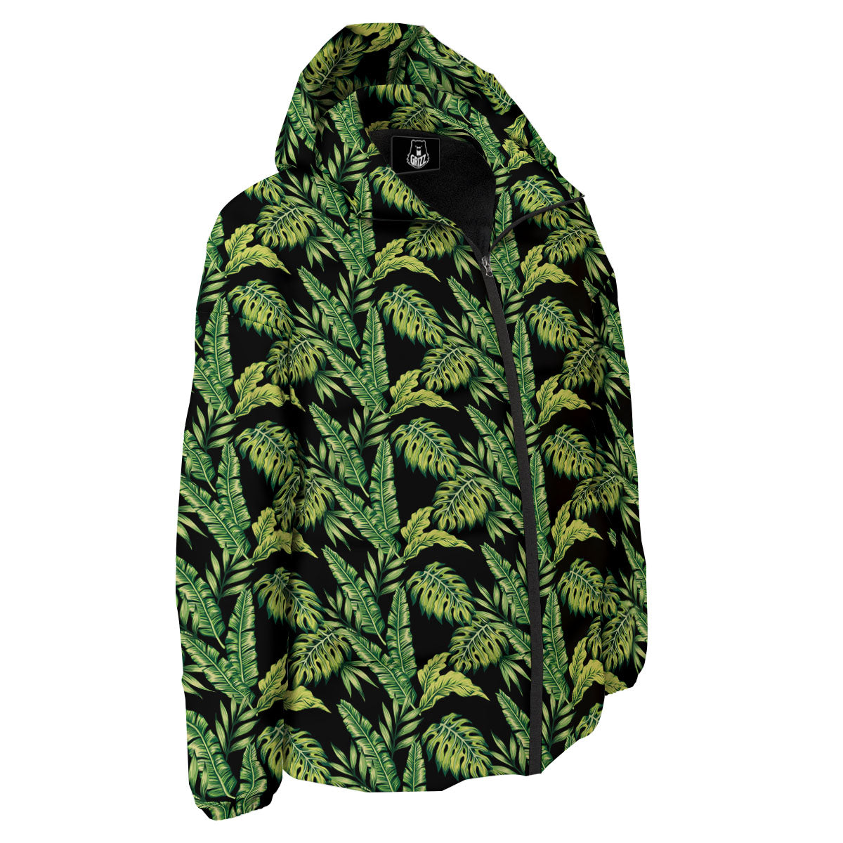 Exotic Leaves Tropical Print Pattern Down Jacket-grizzshop