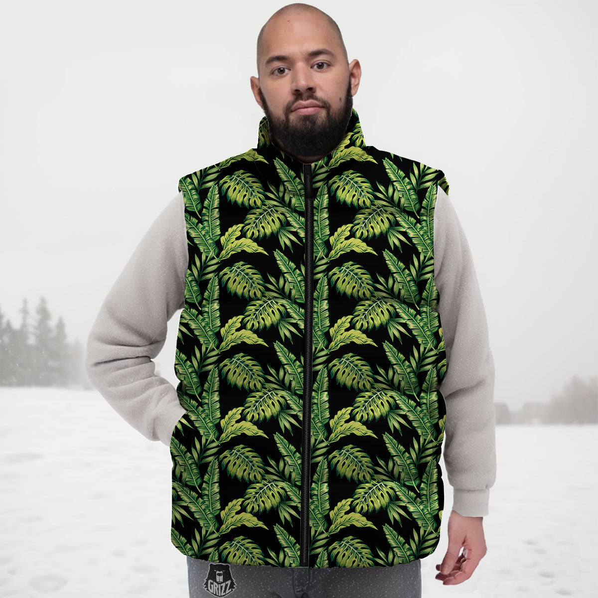 Exotic Leaves Tropical Print Pattern Down Vest-grizzshop