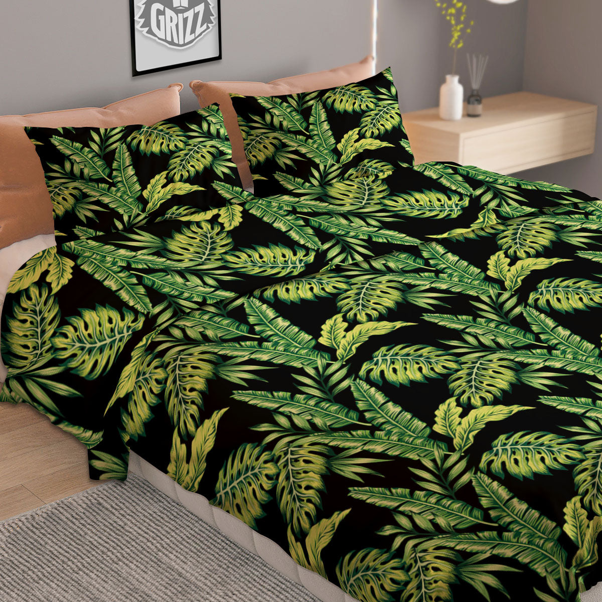 Exotic Leaves Tropical Print Pattern Duvet Cover Bedding Set-grizzshop