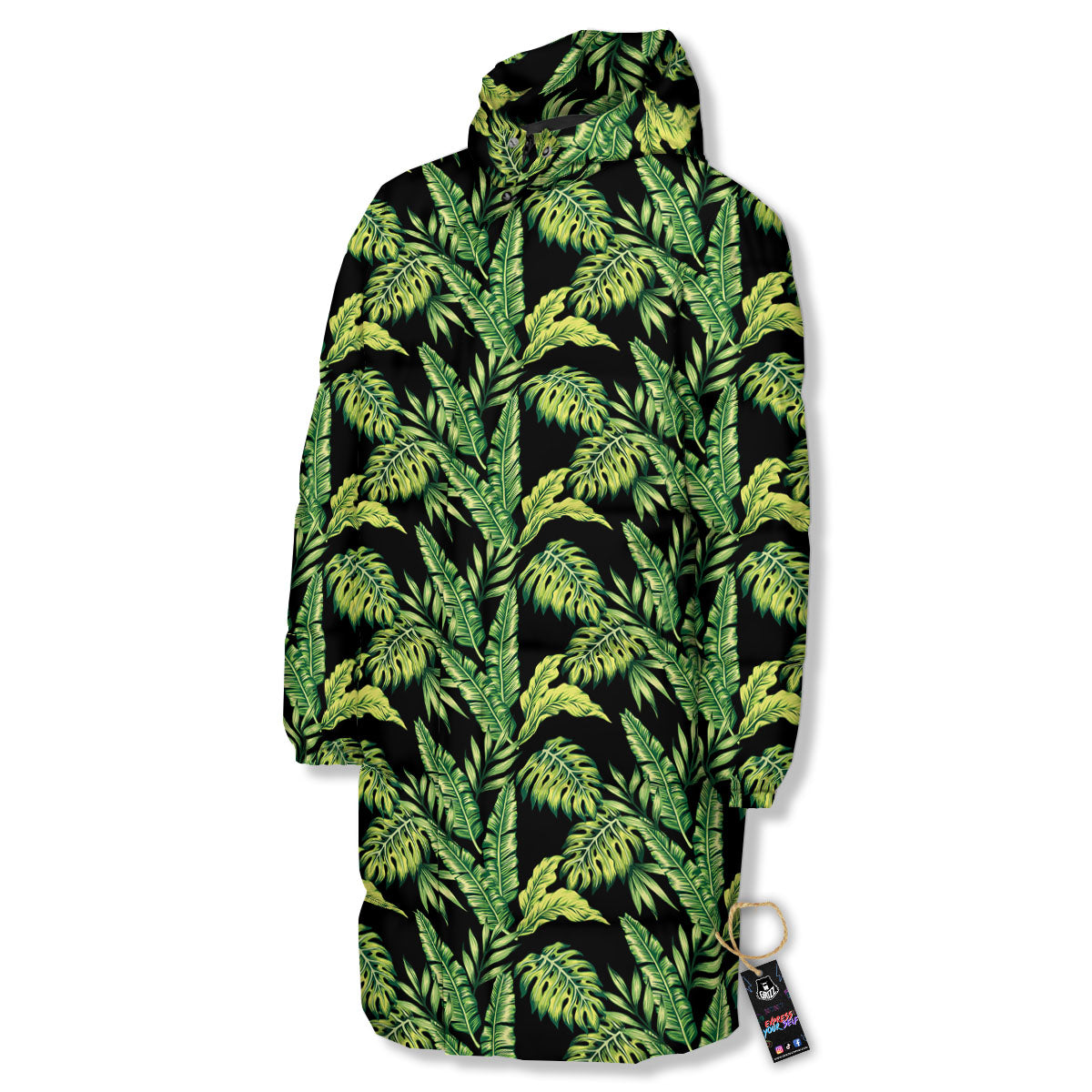 Exotic Leaves Tropical Print Pattern Long Down Jacket-grizzshop