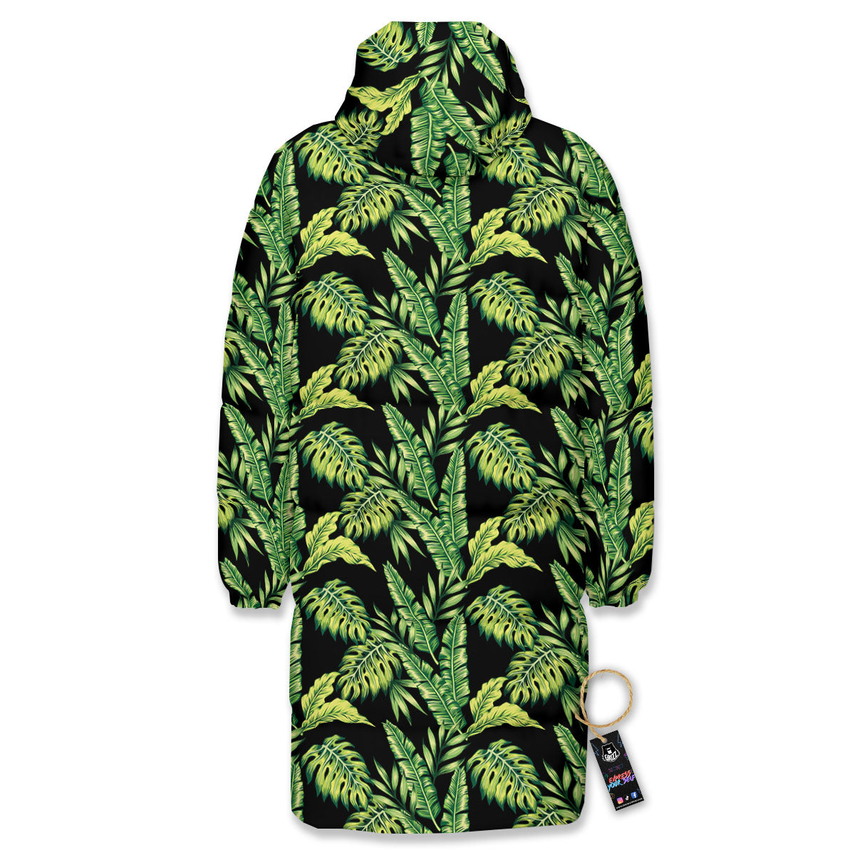 Exotic Leaves Tropical Print Pattern Long Down Jacket-grizzshop