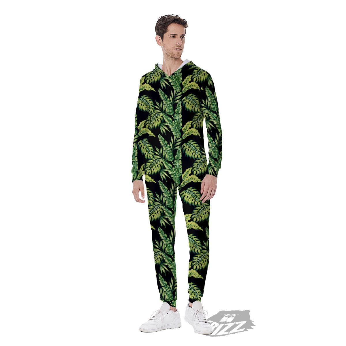 Exotic Leaves Tropical Print Pattern Men's Jumpsuit-grizzshop