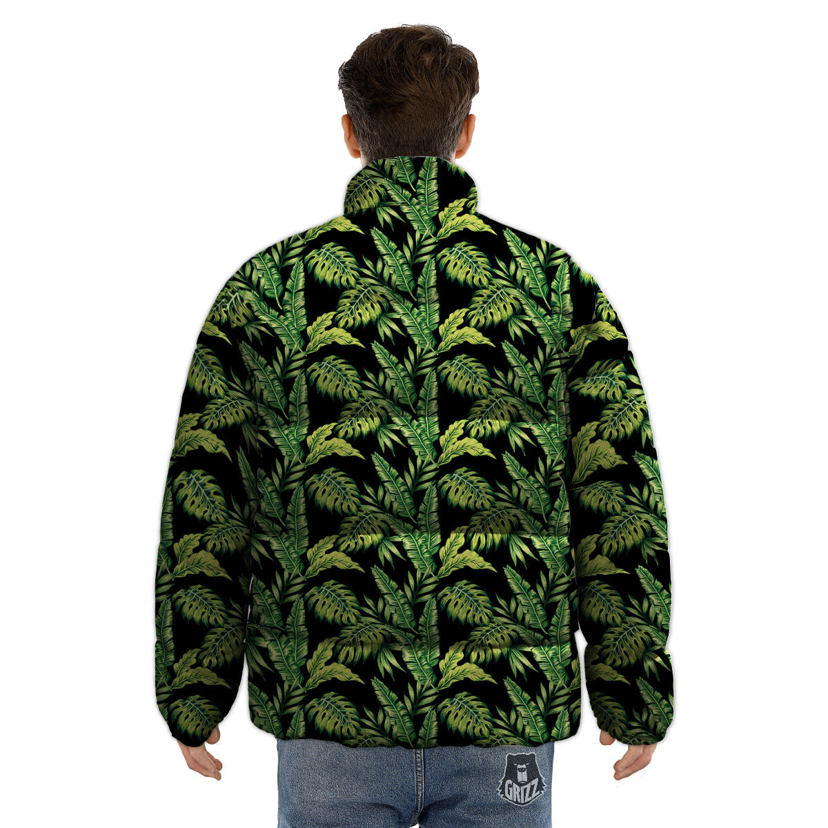 Exotic Leaves Tropical Print Pattern Puffer Jacket-grizzshop