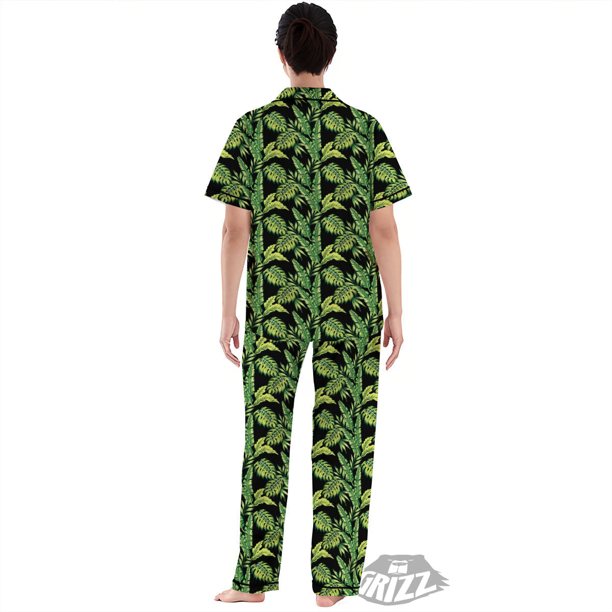 Exotic Leaves Tropical Print Pattern Women's Pajamas Set-grizzshop