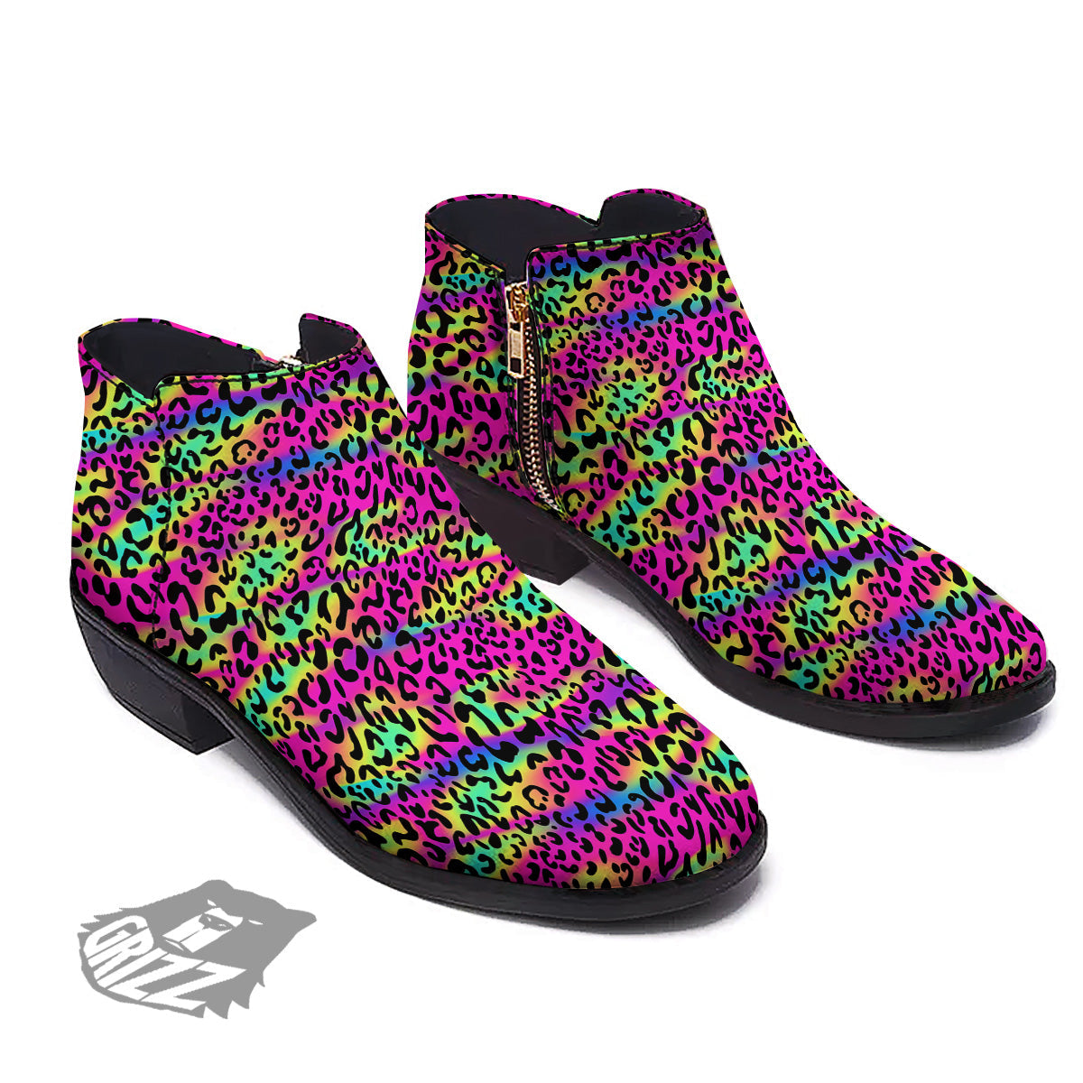 Exotic Neon Leopard Print Pattern Ankle Boots-grizzshop