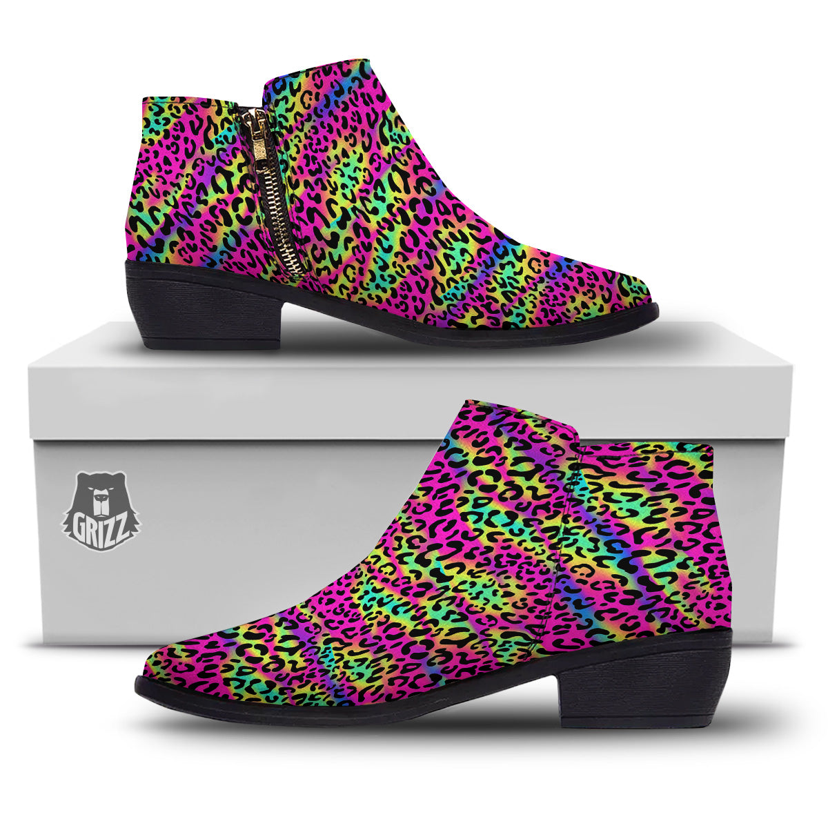 Exotic Neon Leopard Print Pattern Ankle Boots-grizzshop