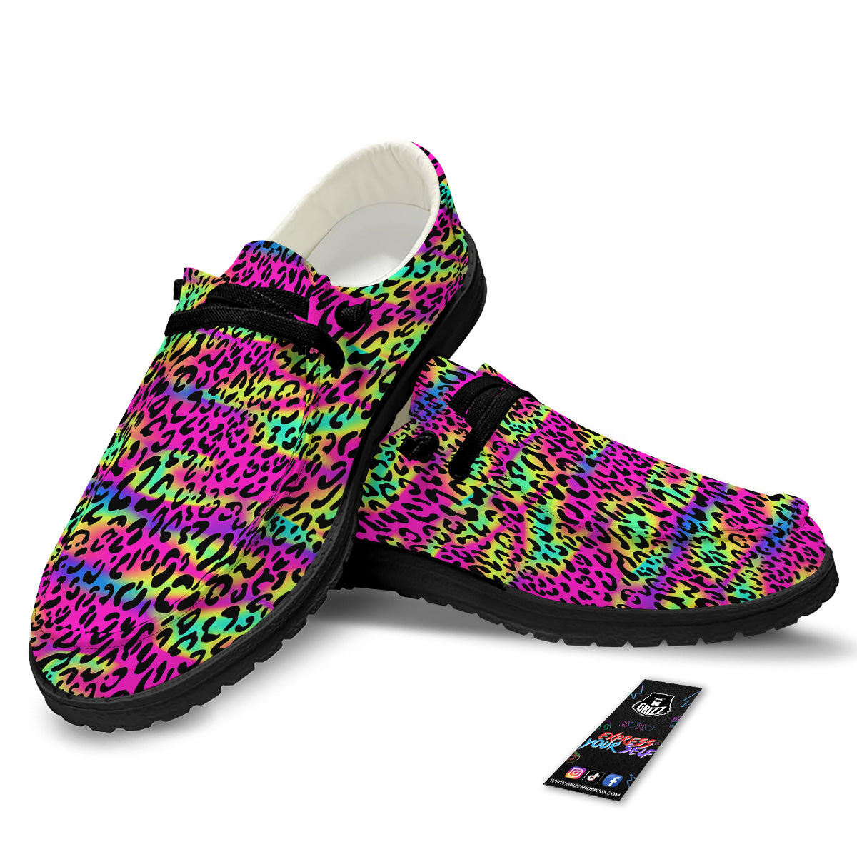 Exotic Neon Leopard Print Pattern Black Loafers-grizzshop