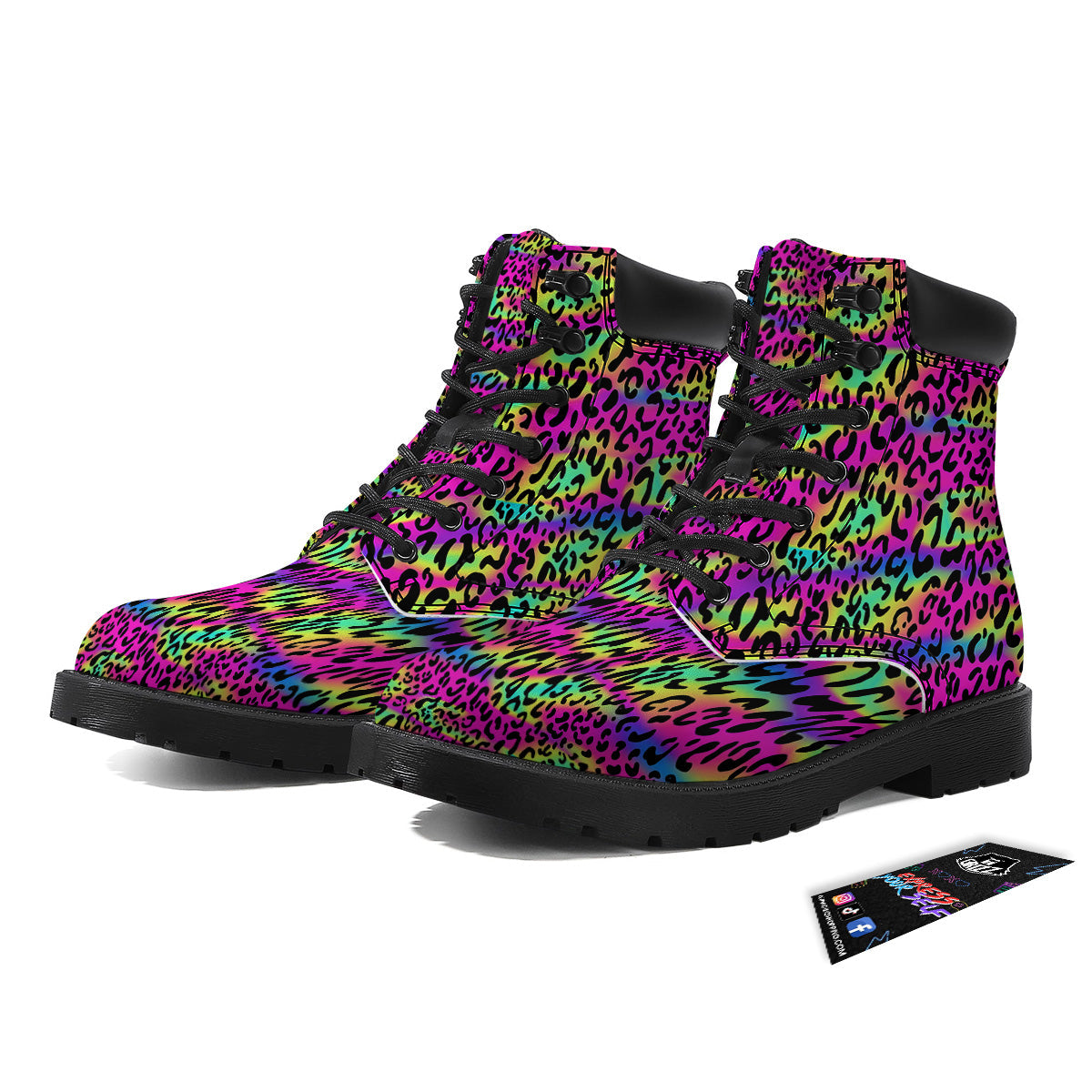 Exotic Neon Leopard Print Pattern Boots-grizzshop