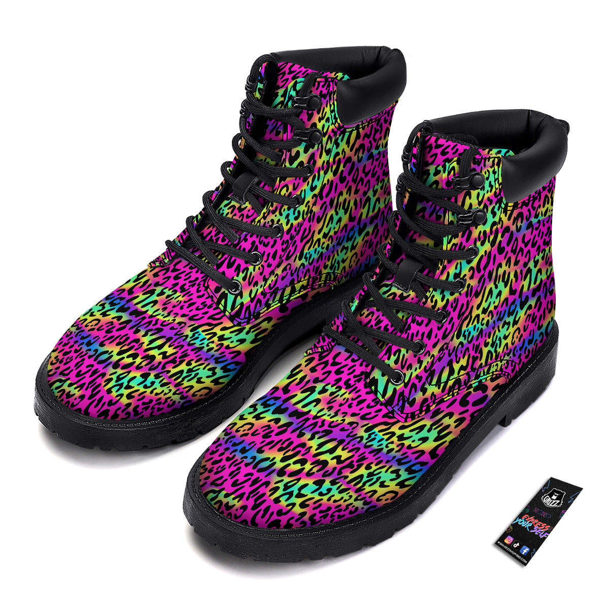 Exotic Neon Leopard Print Pattern Boots-grizzshop