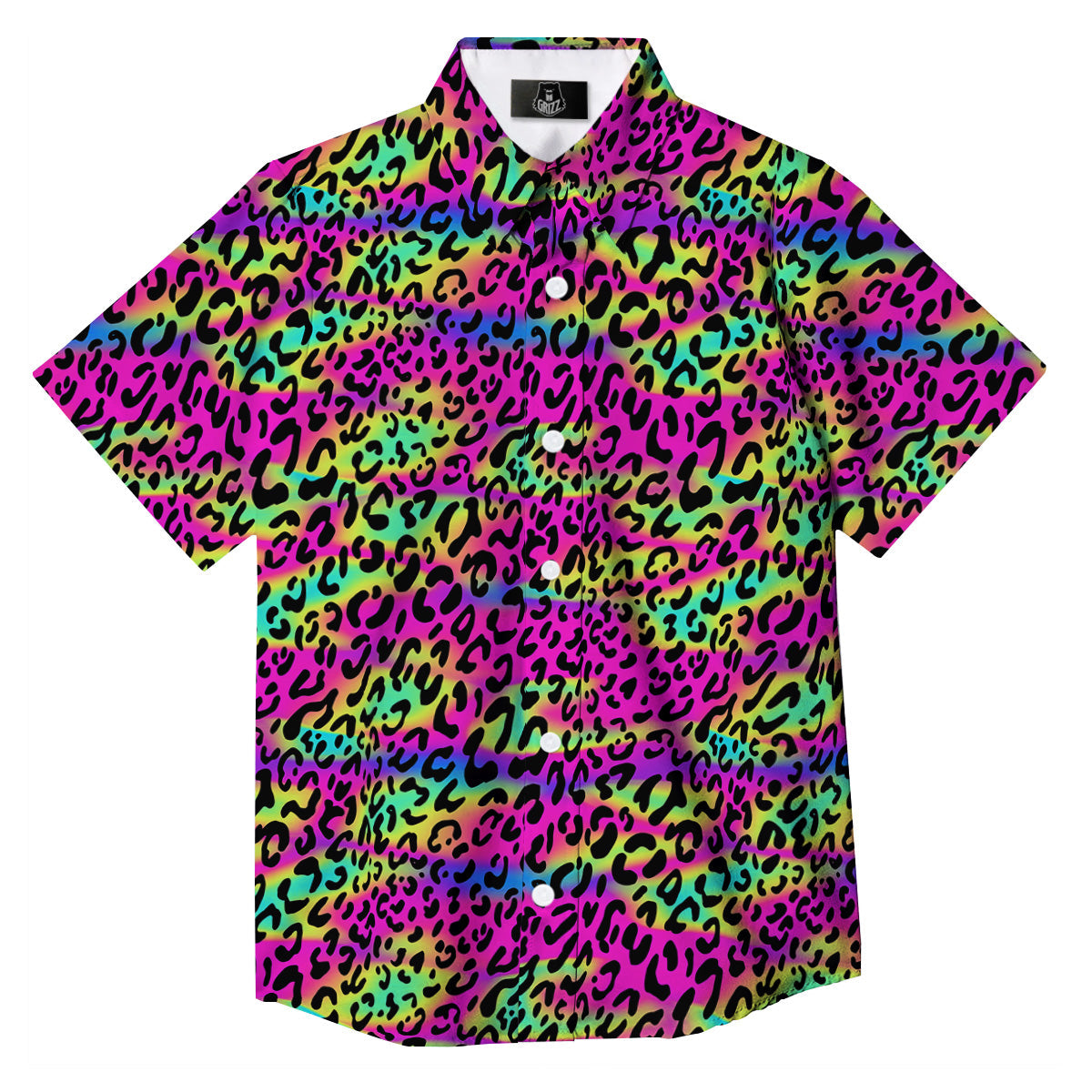 Exotic Neon Leopard Print Pattern Button Up Shirt-grizzshop