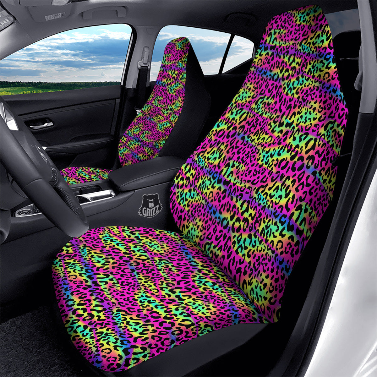 Exotic Neon Leopard Print Pattern Car Seat Covers-grizzshop