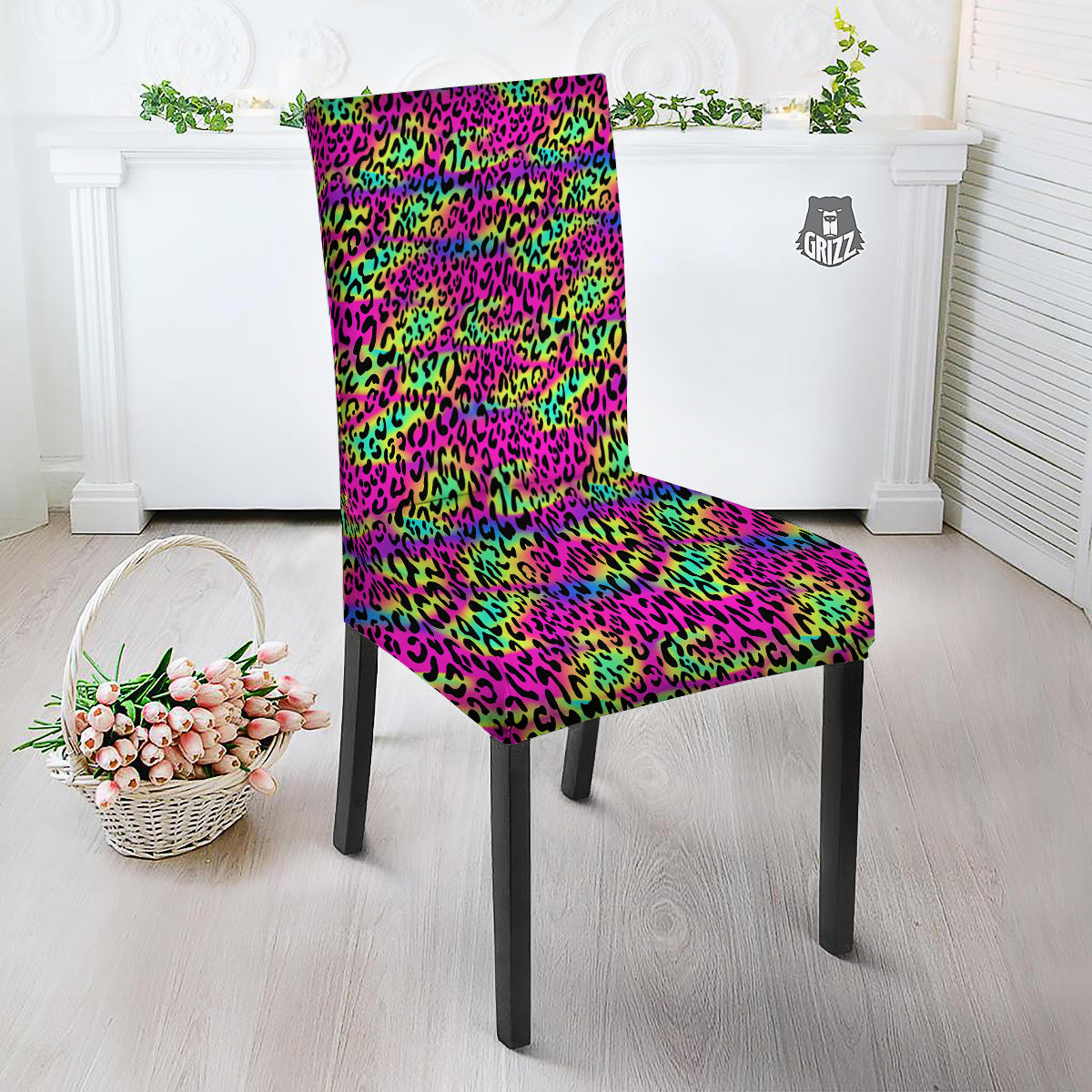 Exotic Neon Leopard Print Pattern Dining Chair Slipcover-grizzshop