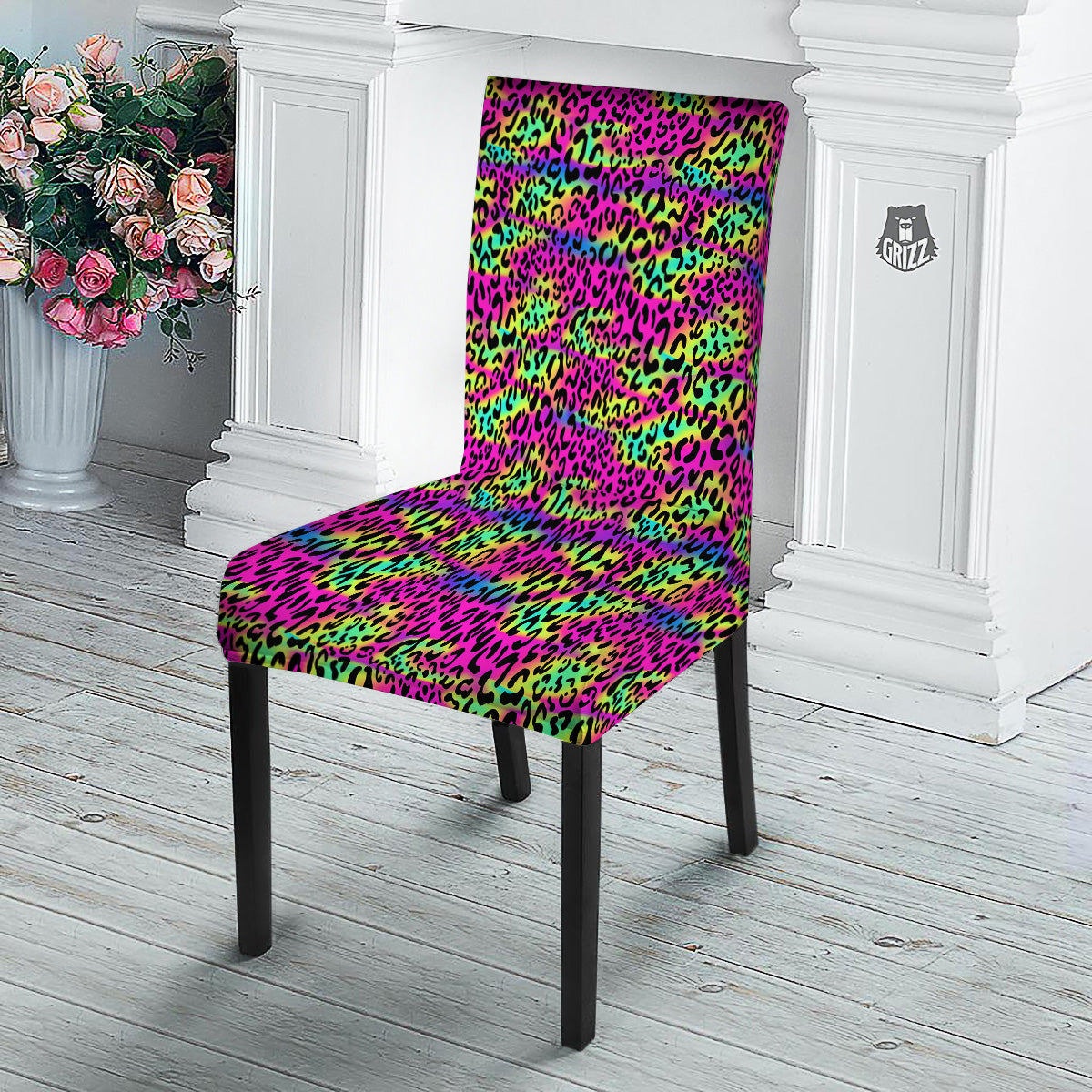 Exotic Neon Leopard Print Pattern Dining Chair Slipcover-grizzshop