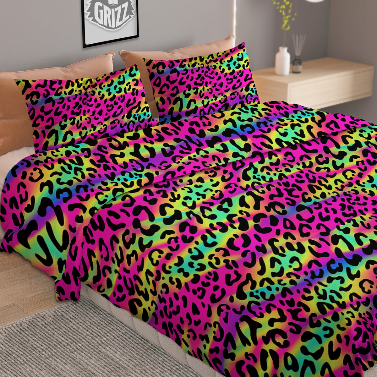 Exotic Neon Leopard Print Pattern Duvet Cover Bedding Set
