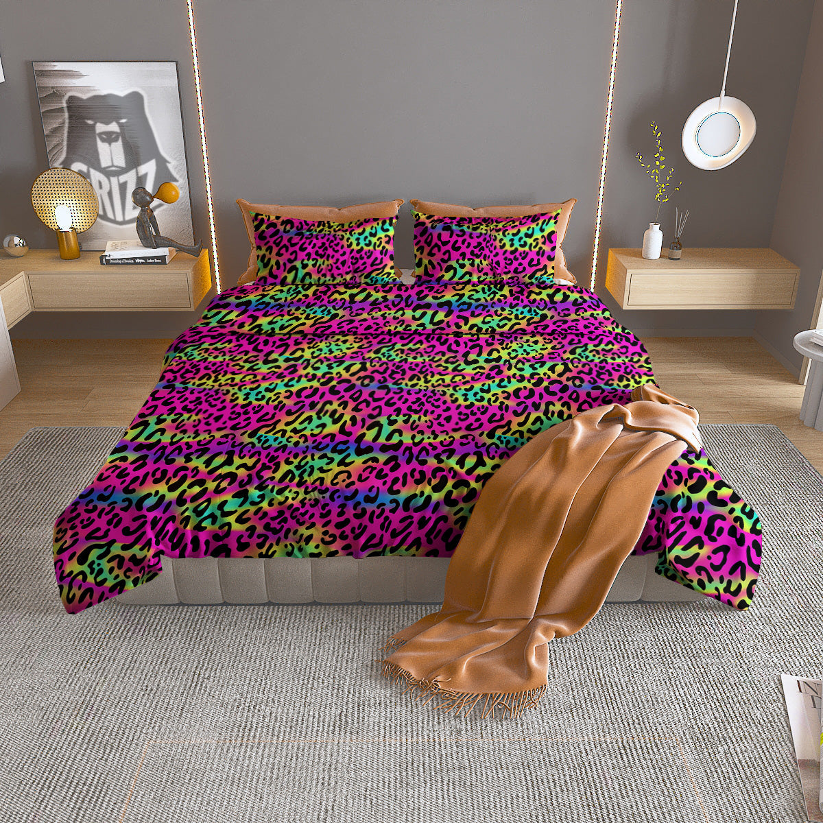 Exotic Neon Leopard Print Pattern Duvet Cover Bedding Set