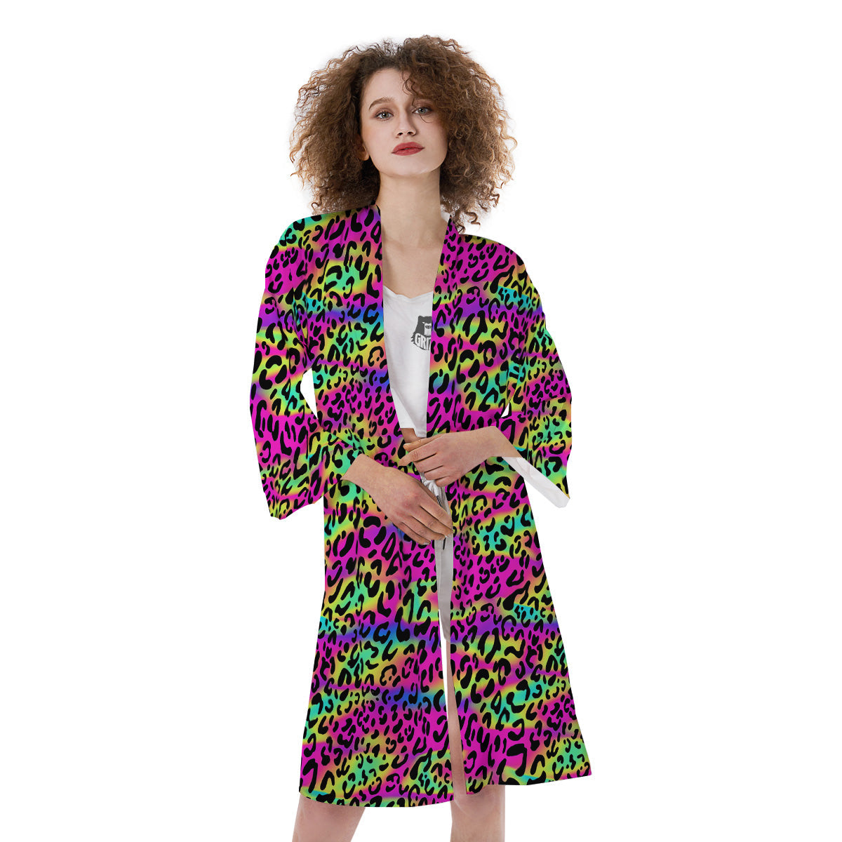 Exotic Neon Leopard Print Pattern Kimono-grizzshop