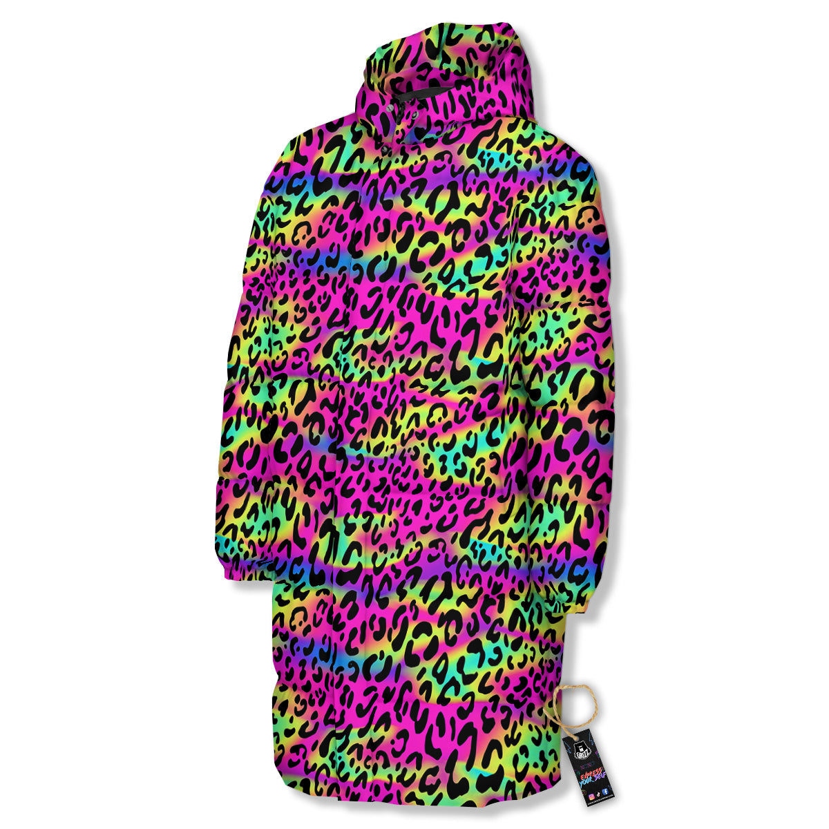Exotic Neon Leopard Print Pattern Long Down Jacket-grizzshop