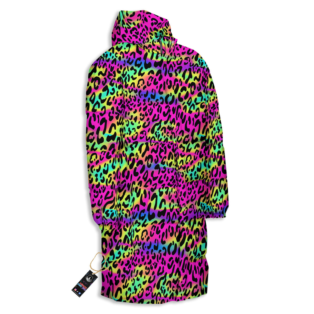 Exotic Neon Leopard Print Pattern Long Down Jacket-grizzshop