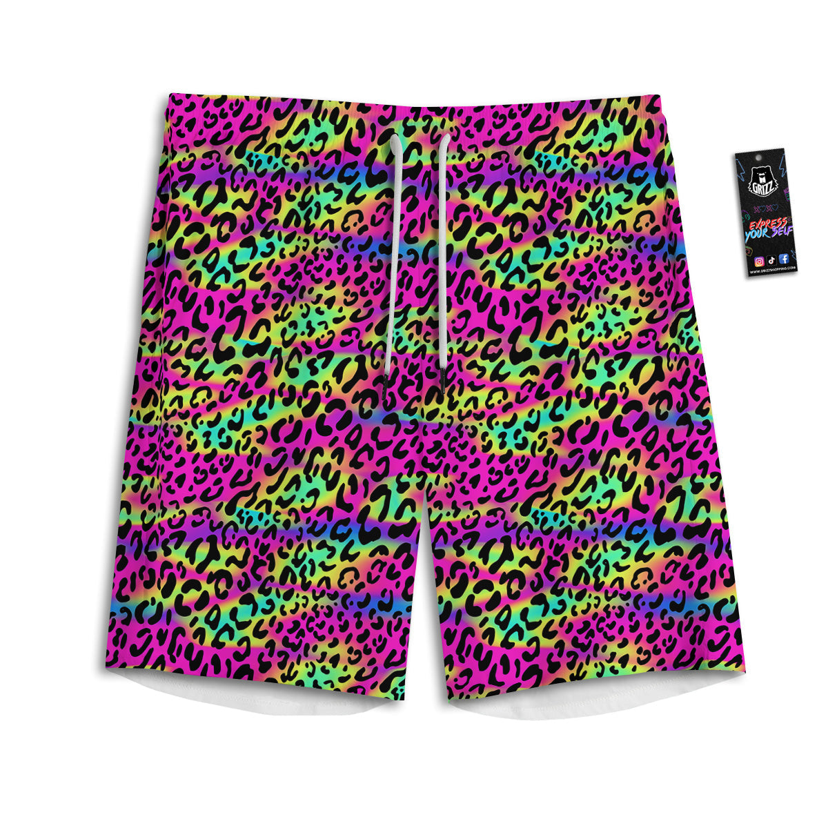Exotic Neon Leopard Print Pattern Men's Athletic Shorts