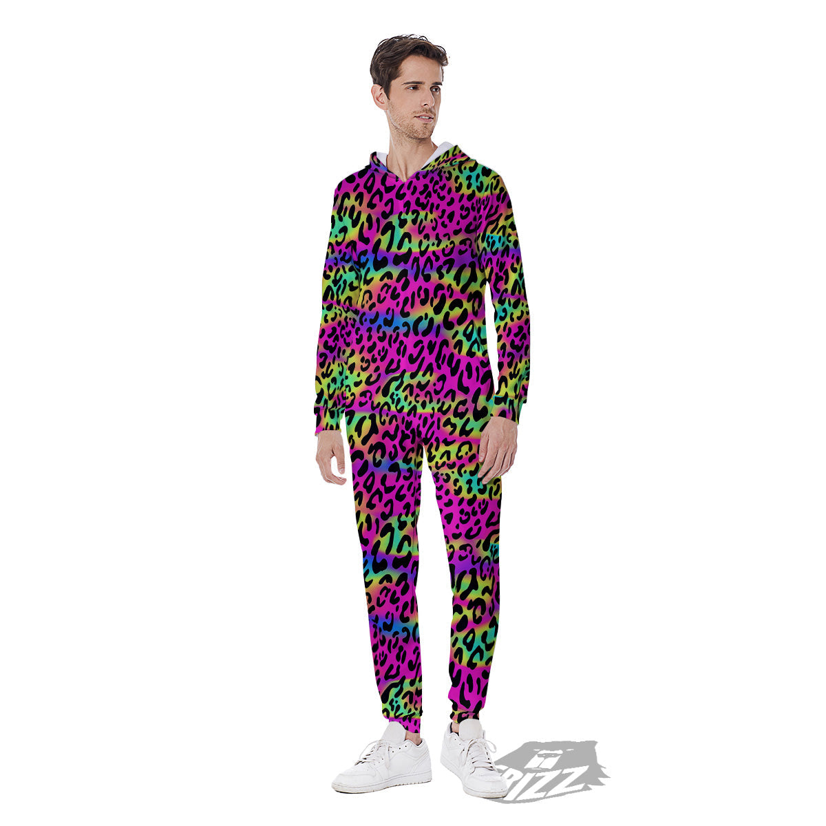 Exotic Neon Leopard Print Pattern Men's Jumpsuit-grizzshop