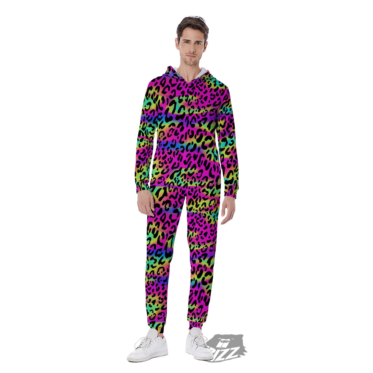 Exotic Neon Leopard Print Pattern Men's Jumpsuit-grizzshop