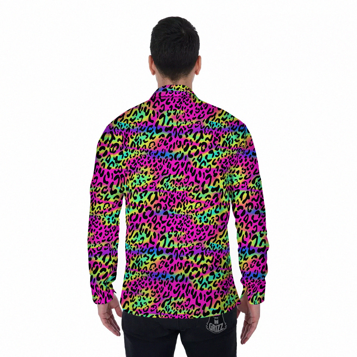 Exotic Neon Leopard Print Pattern Men's Long Sleeve Shirts-grizzshop
