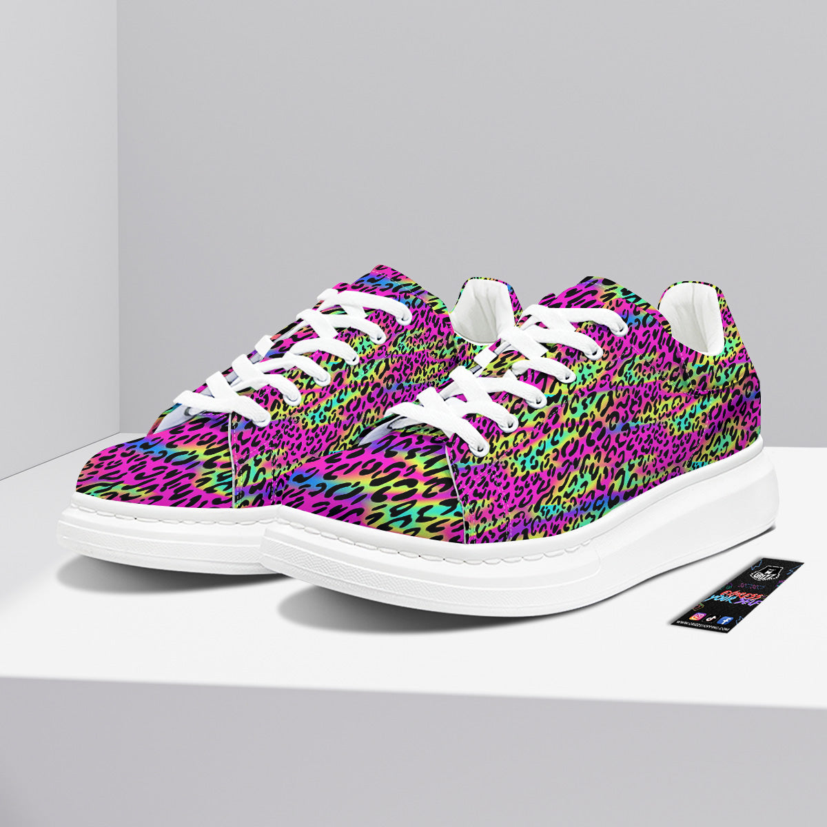 Exotic Neon Leopard Print Pattern Platform Shoes-grizzshop
