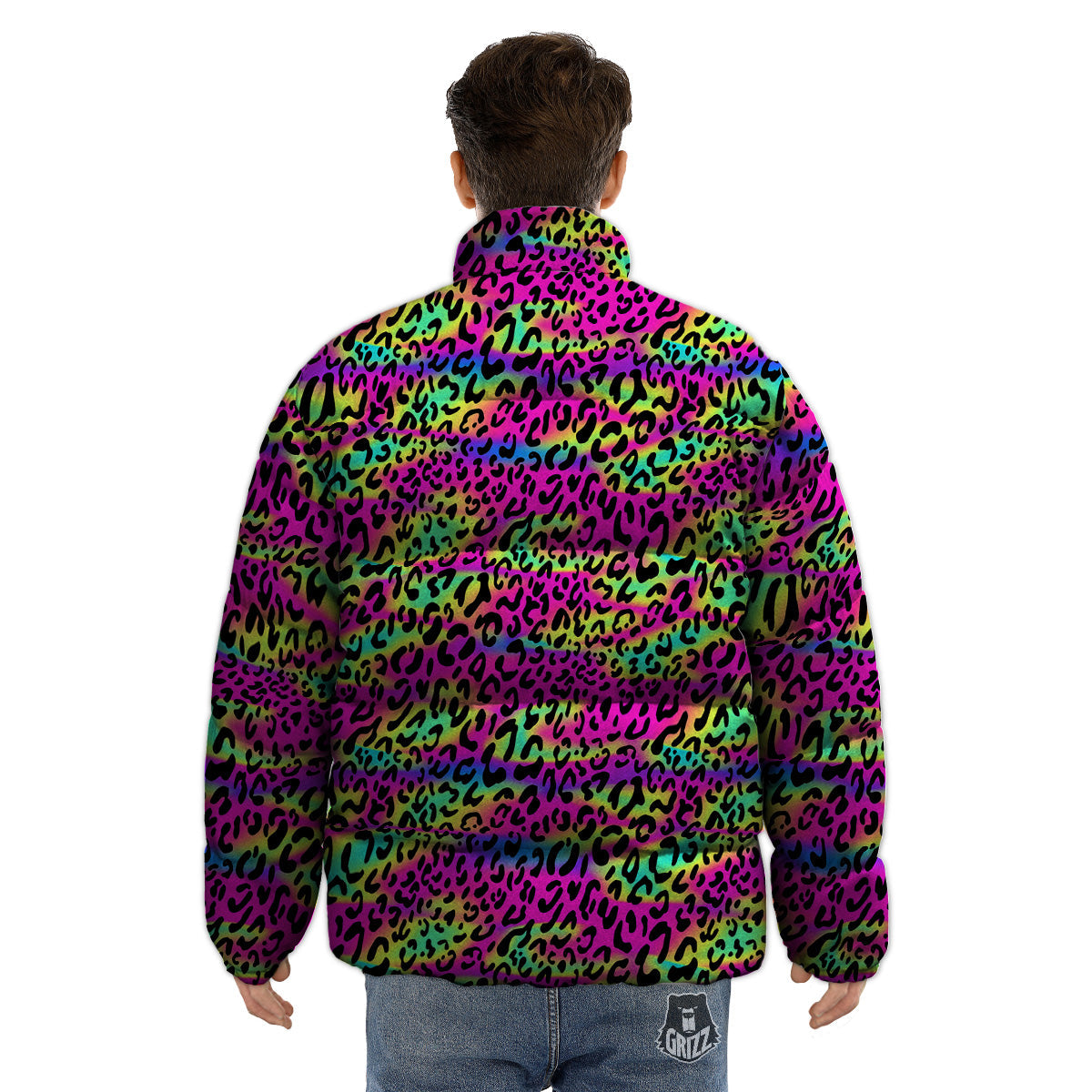 Exotic Neon Leopard Print Pattern Puffer Jacket-grizzshop