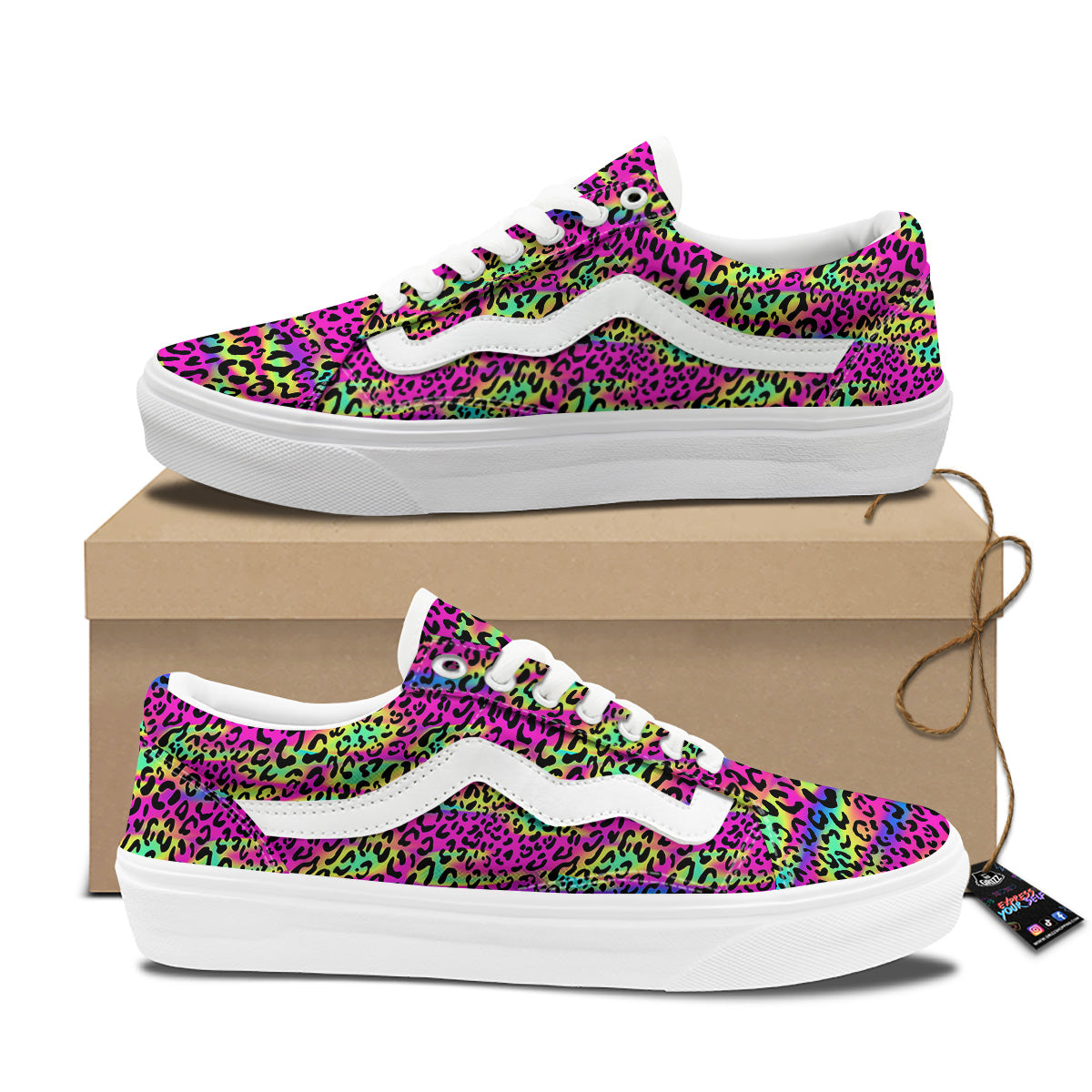 Exotic Neon Leopard Print Pattern Skate Shoes-grizzshop