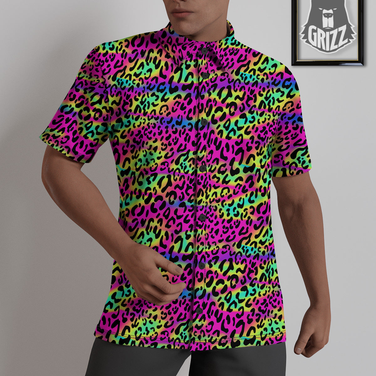 Exotic Neon Leopard Print Pattern Untucked Shirts-grizzshop