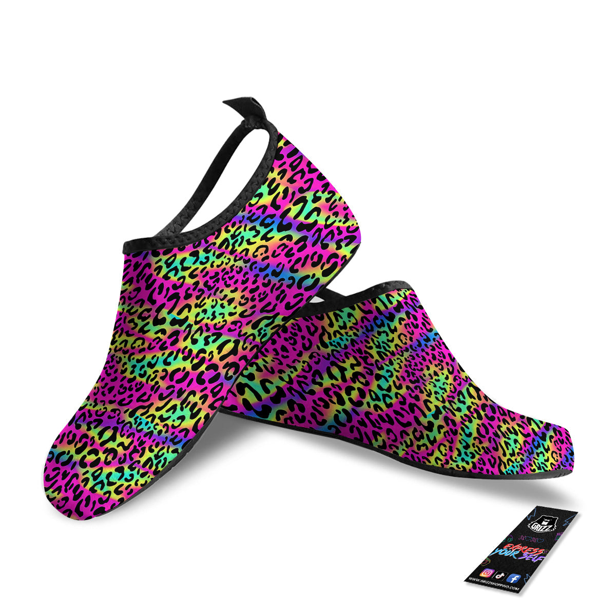 Exotic Neon Leopard Print Pattern Water Shoes-grizzshop