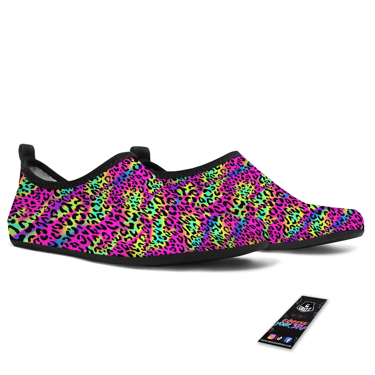 Exotic Neon Leopard Print Pattern Water Shoes-grizzshop