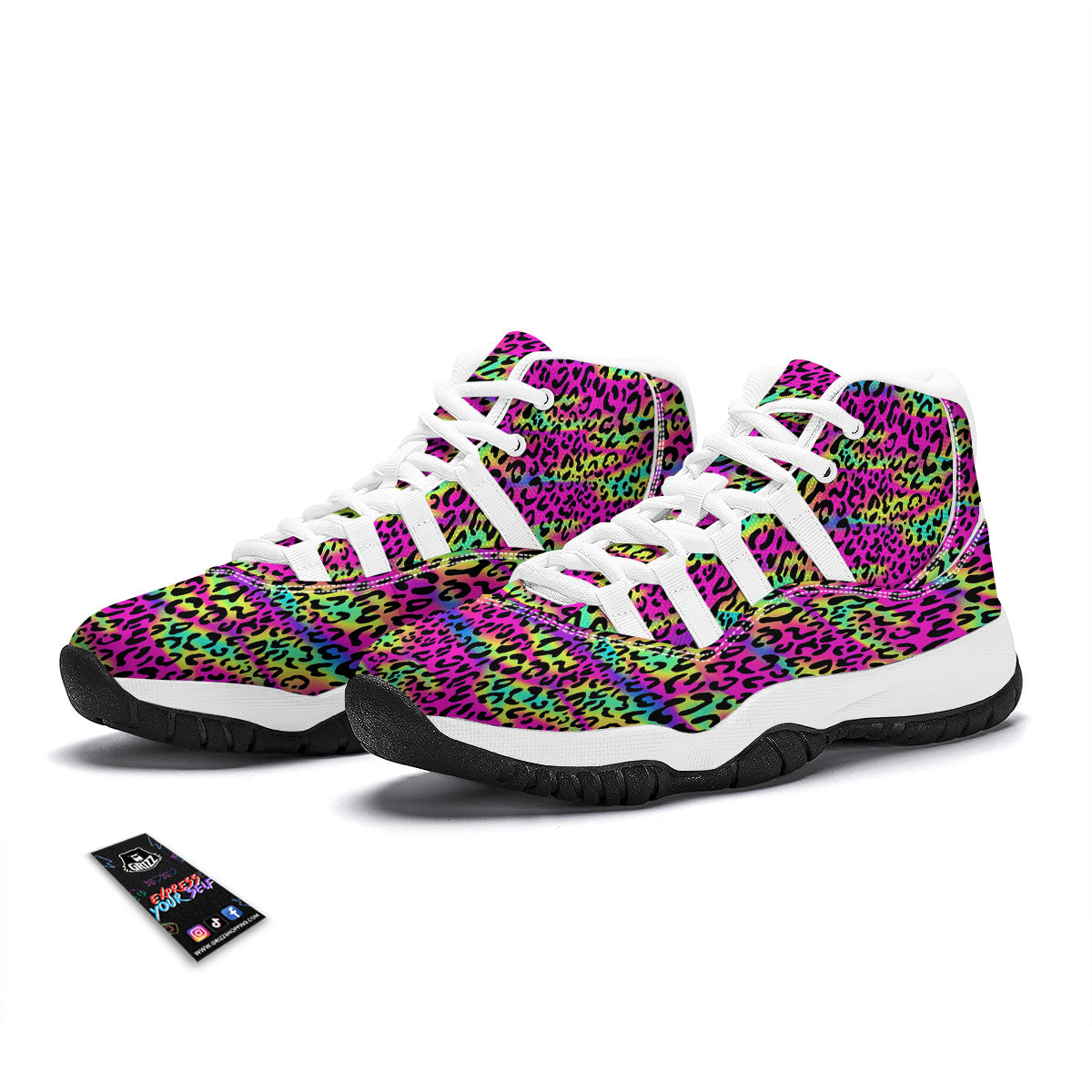Exotic Neon Leopard Print Pattern White Bball Shoes-grizzshop