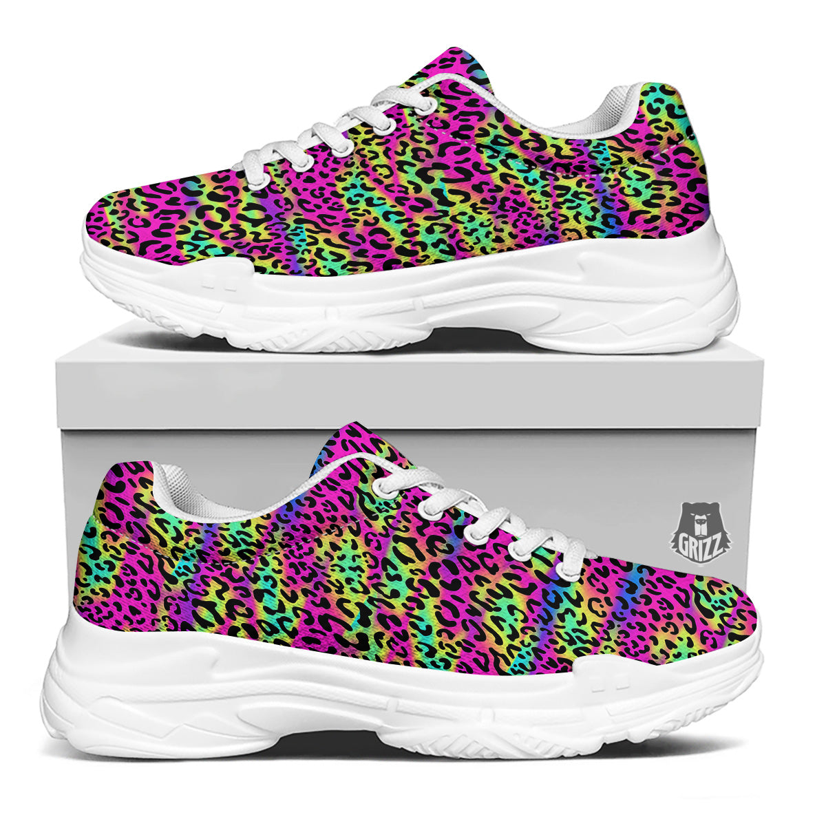 Exotic Neon Leopard Print Pattern White Chunky Shoes-grizzshop