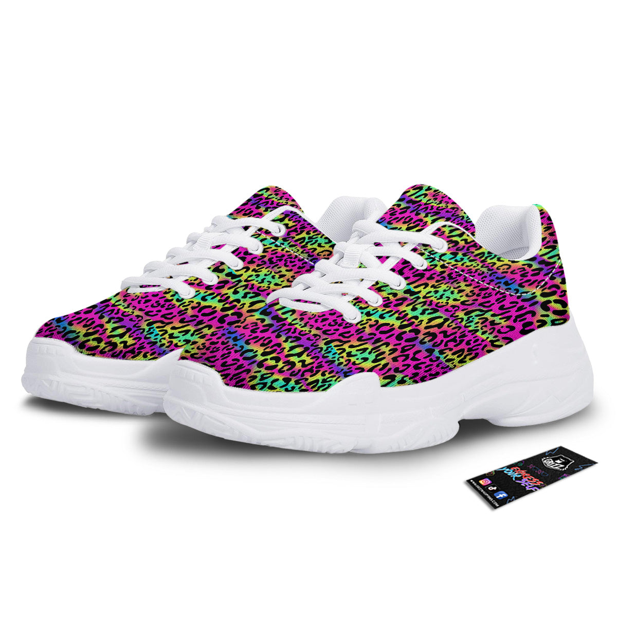 Exotic Neon Leopard Print Pattern White Chunky Shoes-grizzshop