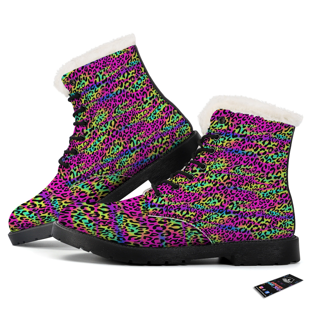 Exotic Neon Leopard Print Pattern Winter Boots-grizzshop