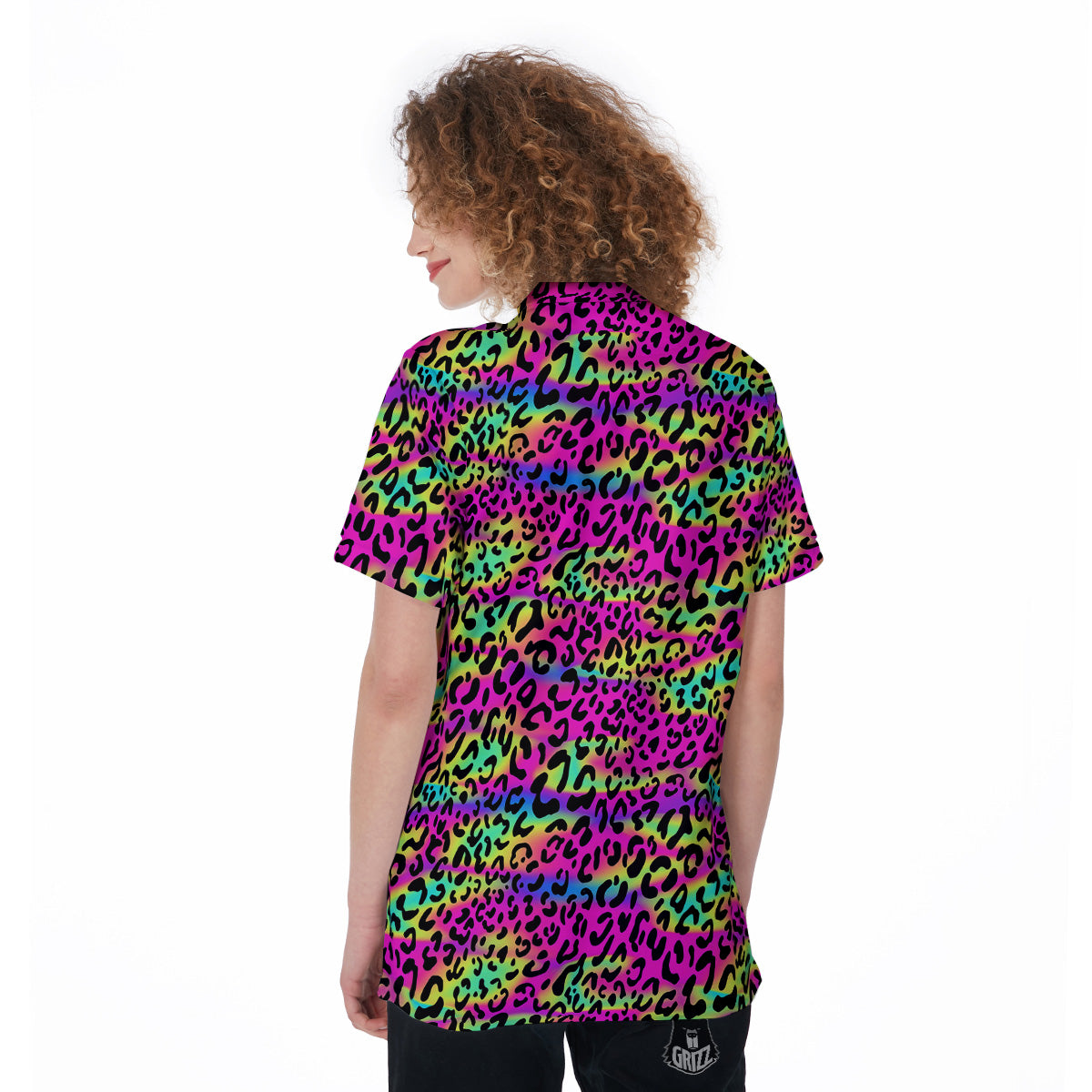 Exotic Neon Leopard Print Pattern Women's Golf Shirts-grizzshop