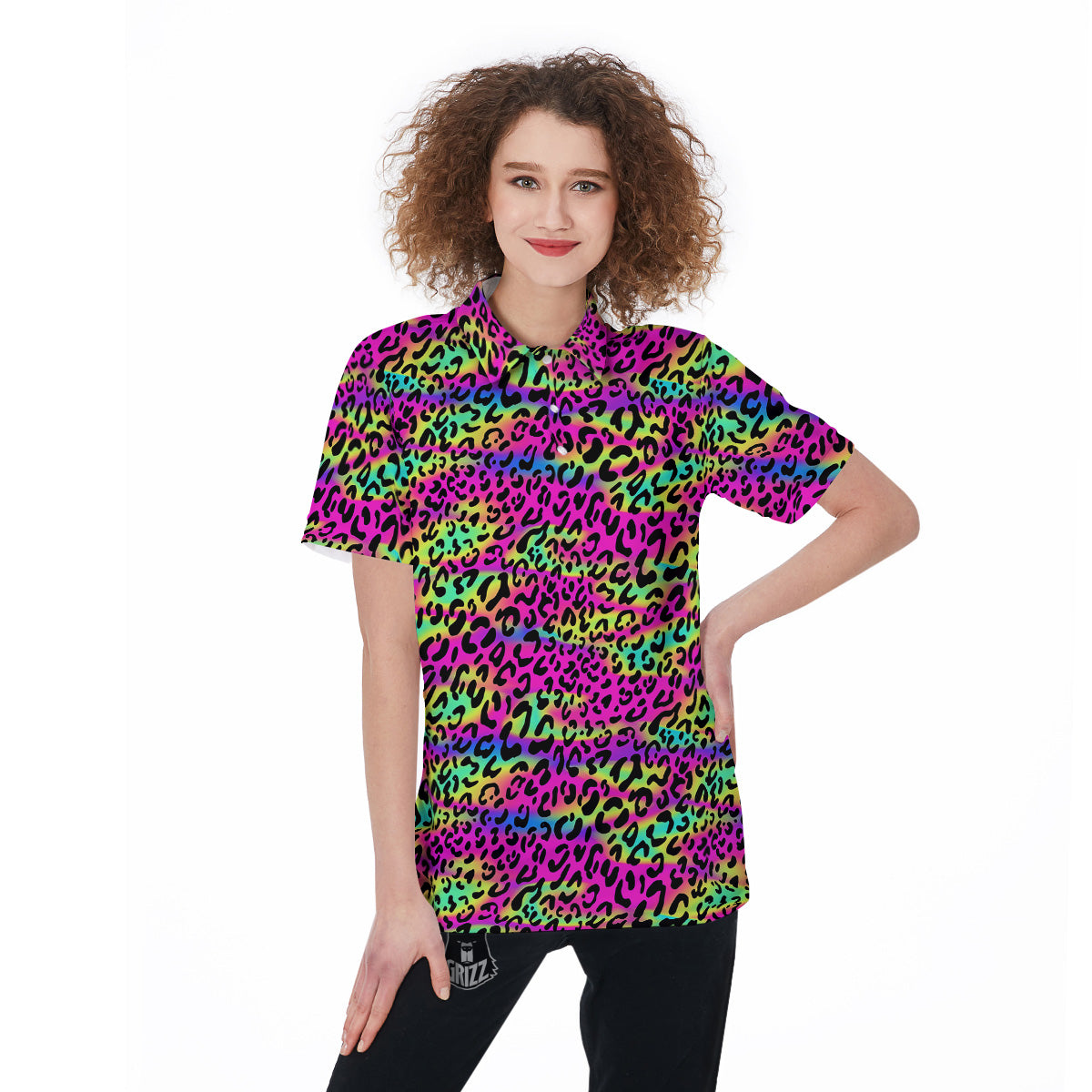 Exotic Neon Leopard Print Pattern Women's Golf Shirts-grizzshop