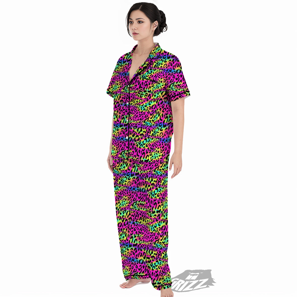 Exotic Neon Leopard Print Pattern Women's Pajamas Set-grizzshop