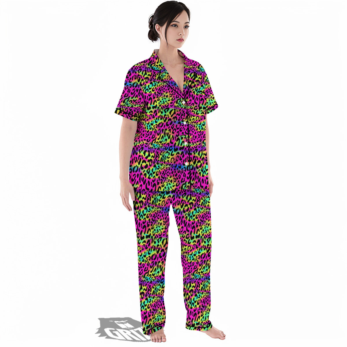Exotic Neon Leopard Print Pattern Women's Pajamas Set-grizzshop