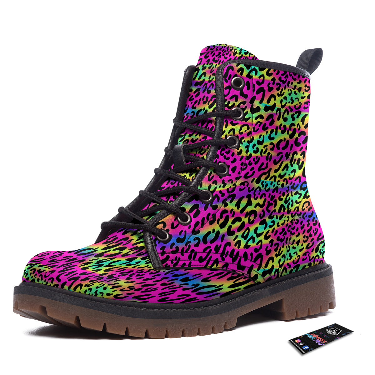 Exotic Neon Leopard Print Pattern Work Boots-grizzshop