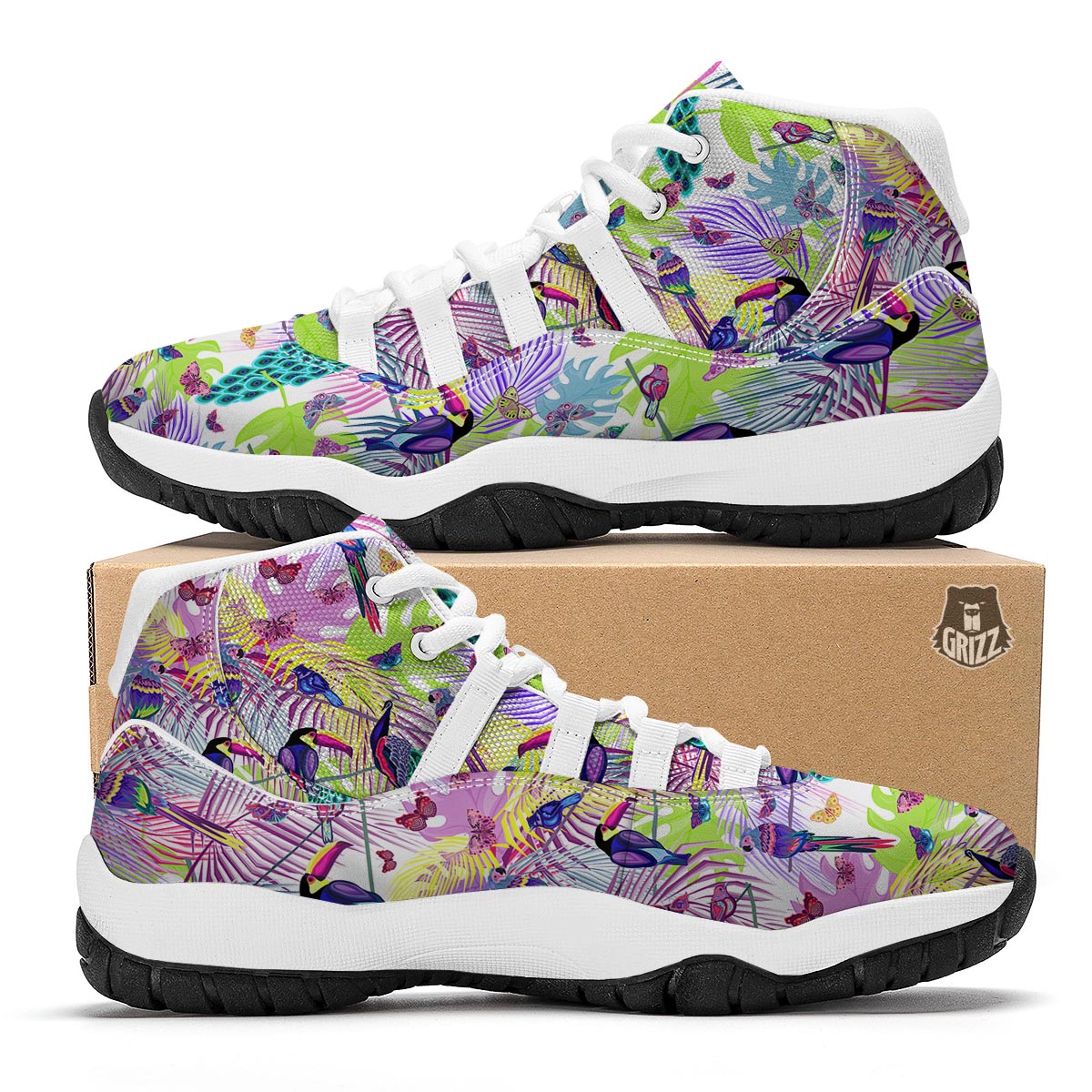 Exotic Tropical Bird White Bball Shoes-grizzshop