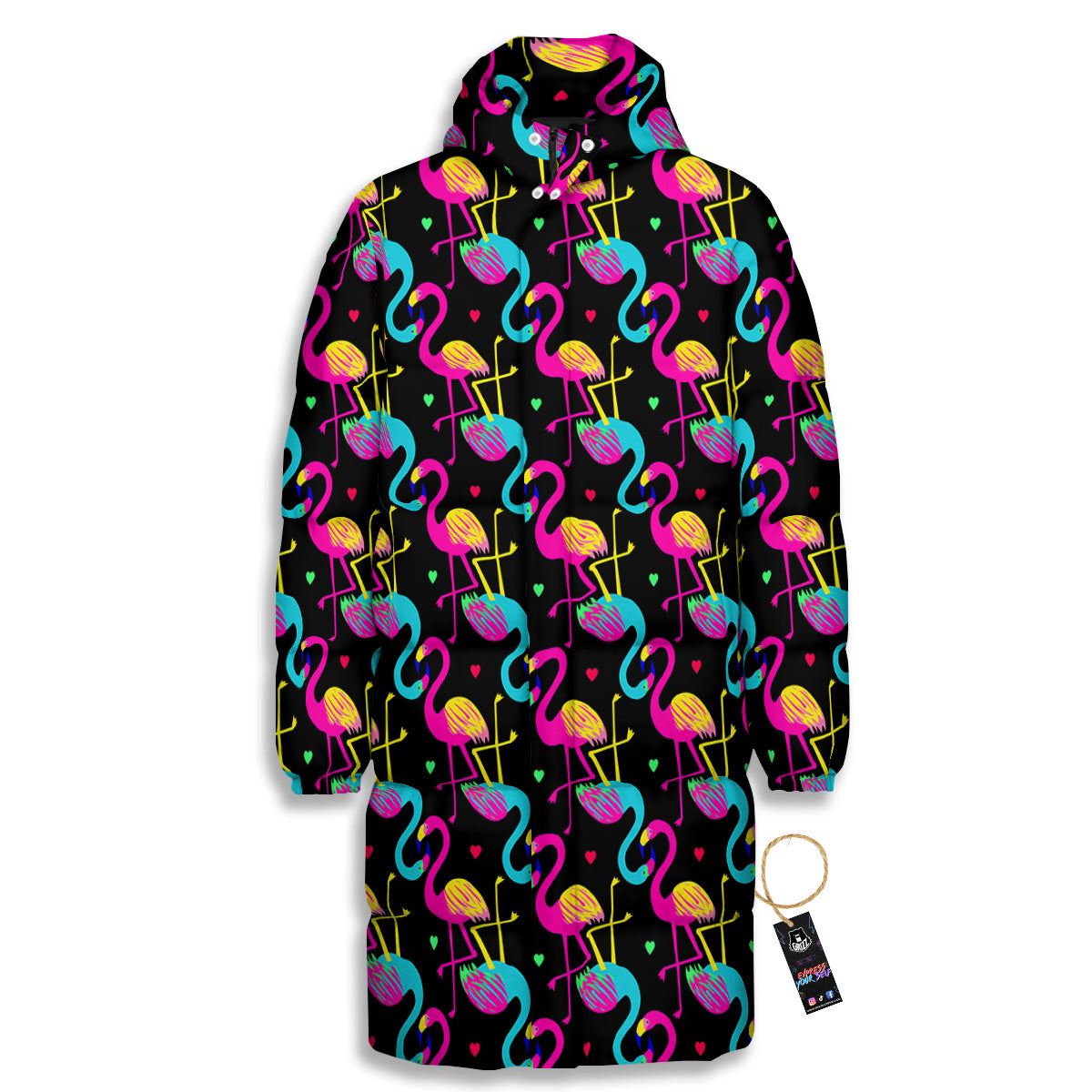 Exotic Hawaiian Flamingo Print Pattern Long Down Jacket