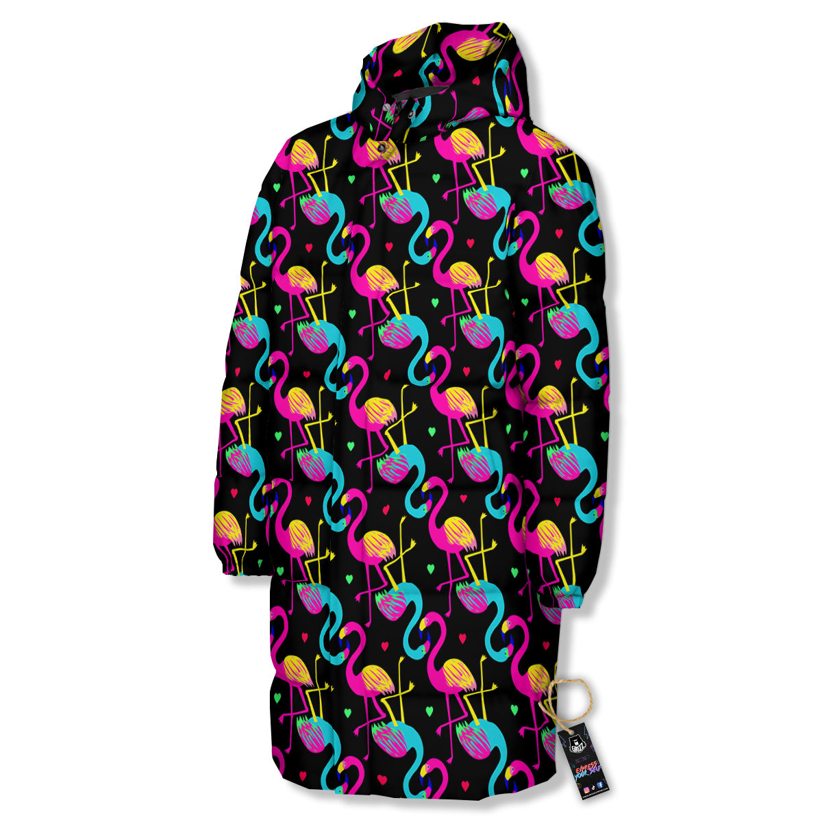 Exotic Hawaiian Flamingo Print Pattern Long Down Jacket