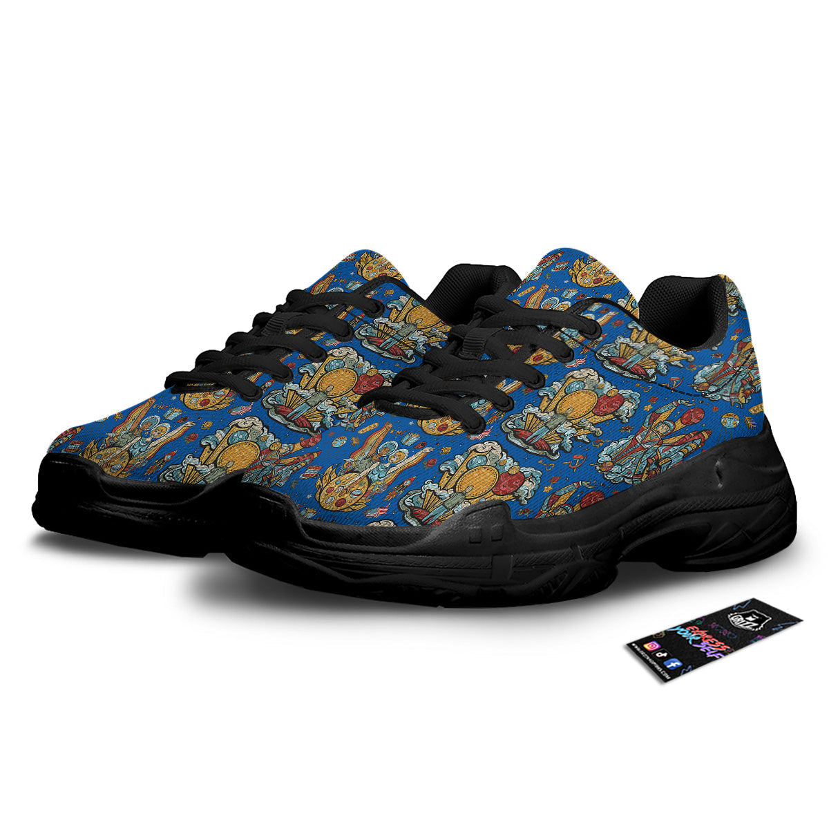 Exploration Of Mars Planet Print Pattern Black Chunky Shoes-grizzshop