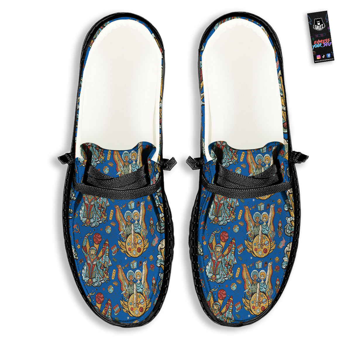 Exploration Of Mars Planet Print Pattern Black Loafers-grizzshop