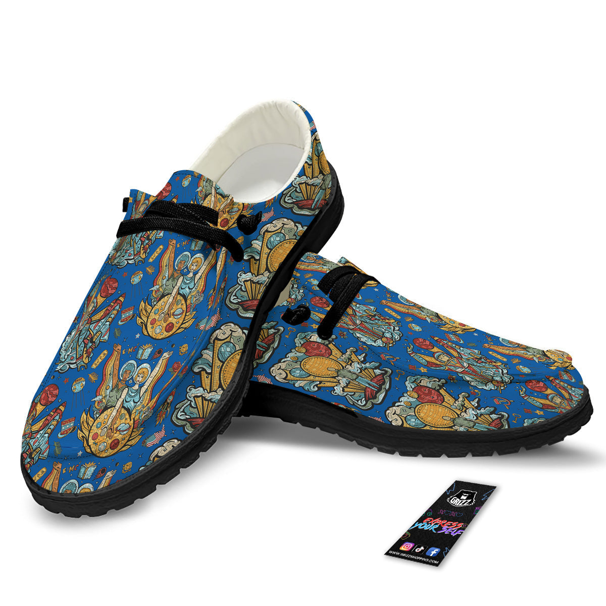 Exploration Of Mars Planet Print Pattern Black Loafers-grizzshop