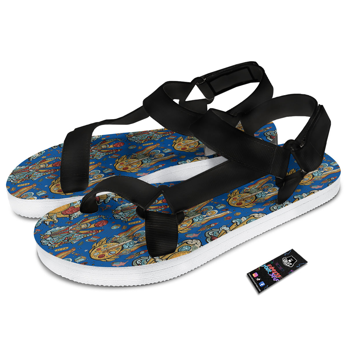 Exploration Of Mars Planet Print Pattern Black Open Toe Sandals-grizzshop