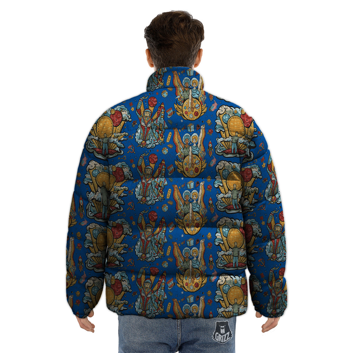 Exploration Of Mars Planet Print Pattern Puffer Jacket-grizzshop